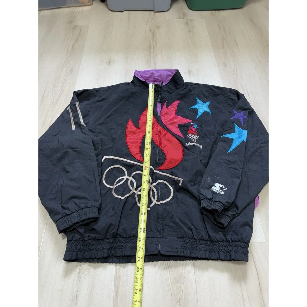 Vintage 1996 Atlanta Olympics Starter Windbreaker Jacket Black Purple Men's XL